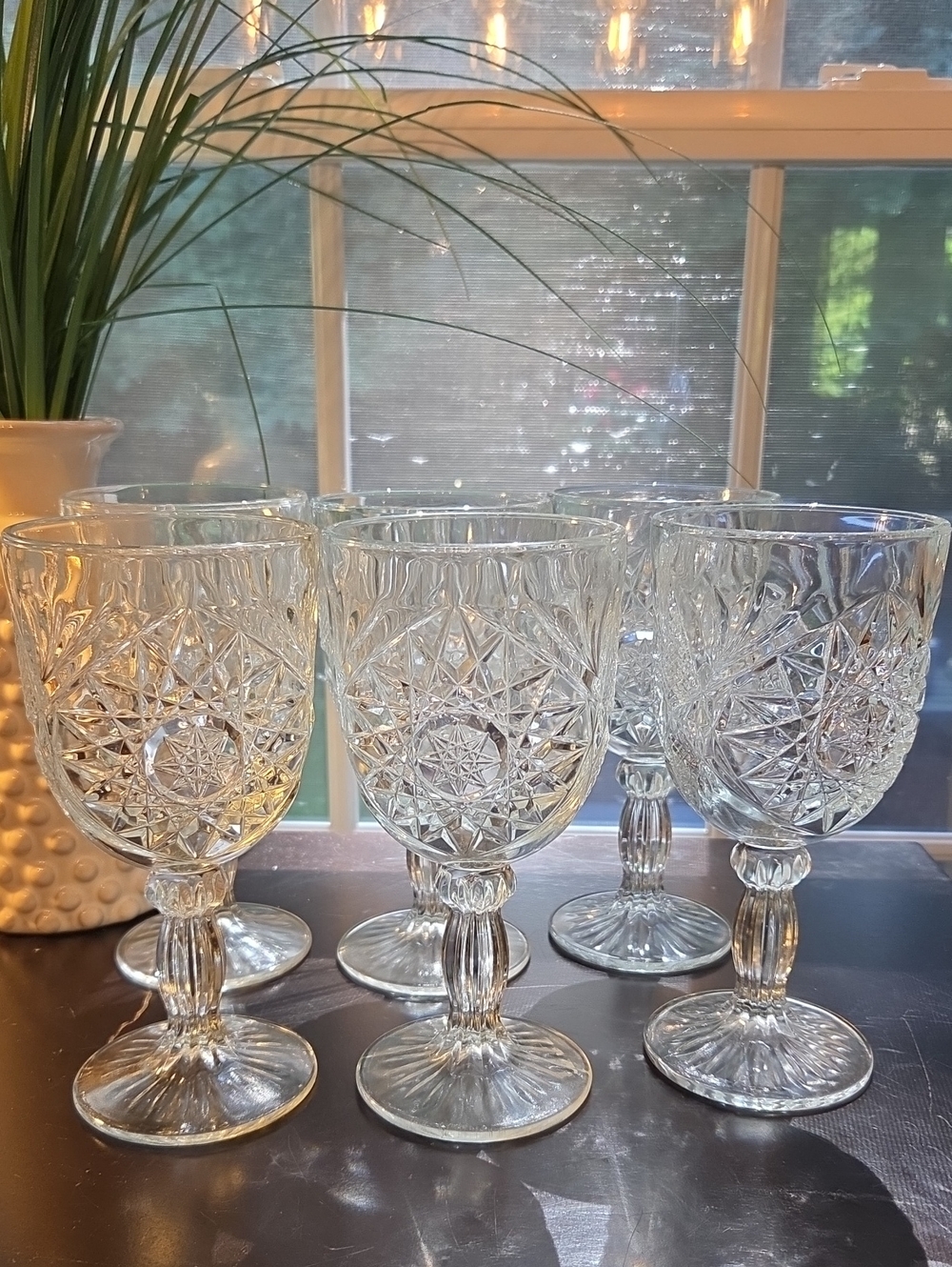 Cut Crystal Goblet Wine Glasses - Clear Stemmed Glasses (Set of 3)
